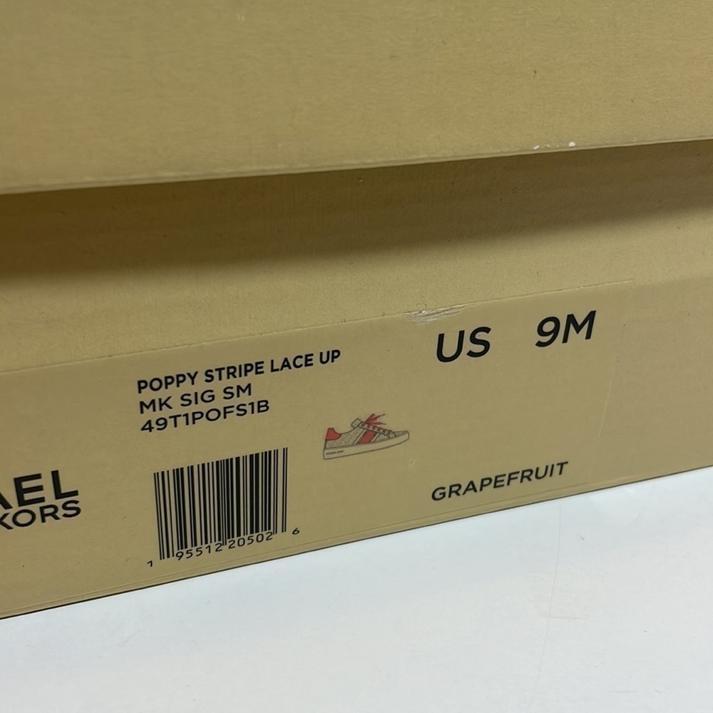 Michael Kors Poppy stripe lace up sneaker shoes bright white grapefruit color - Picture 7 of 14